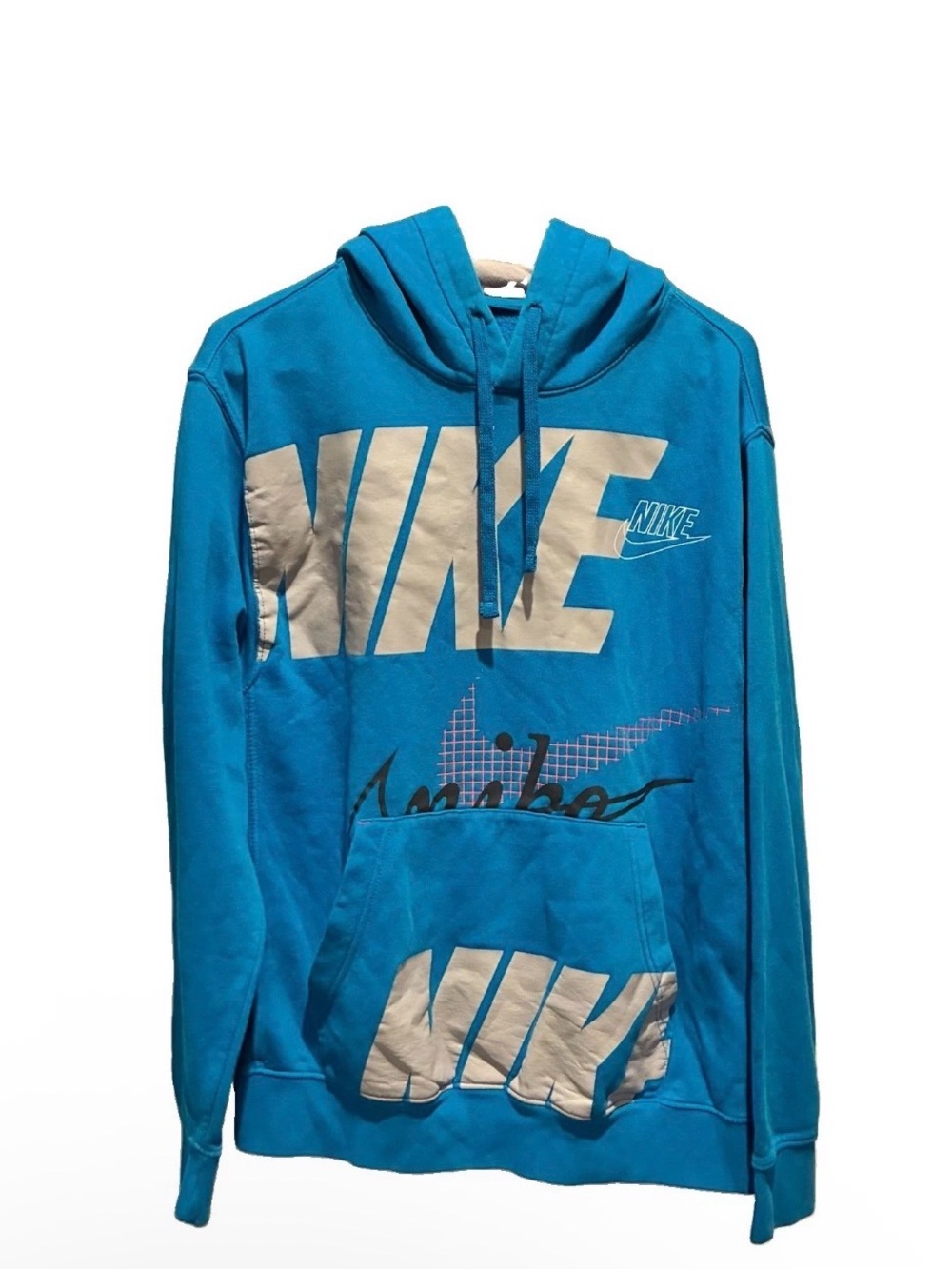 Nike Teal Blue Evolution of the Swoosh Graphic Logo Hoodie Medium